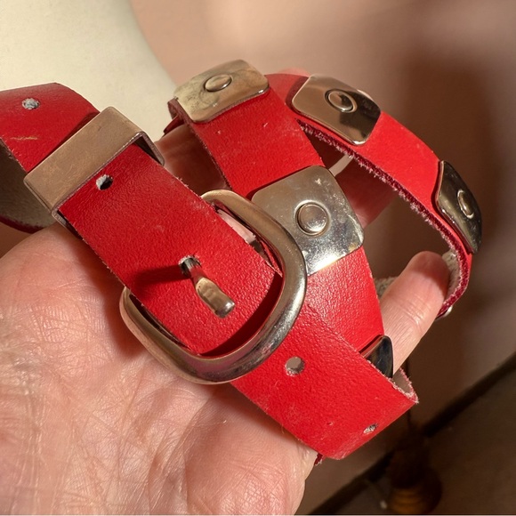 Vintage 1980’s red Leather Southwestern silver Concho skinny Retro belt Froneza main image 16